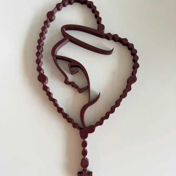 Rosewood line art rosary wall decor with Virgin Mary